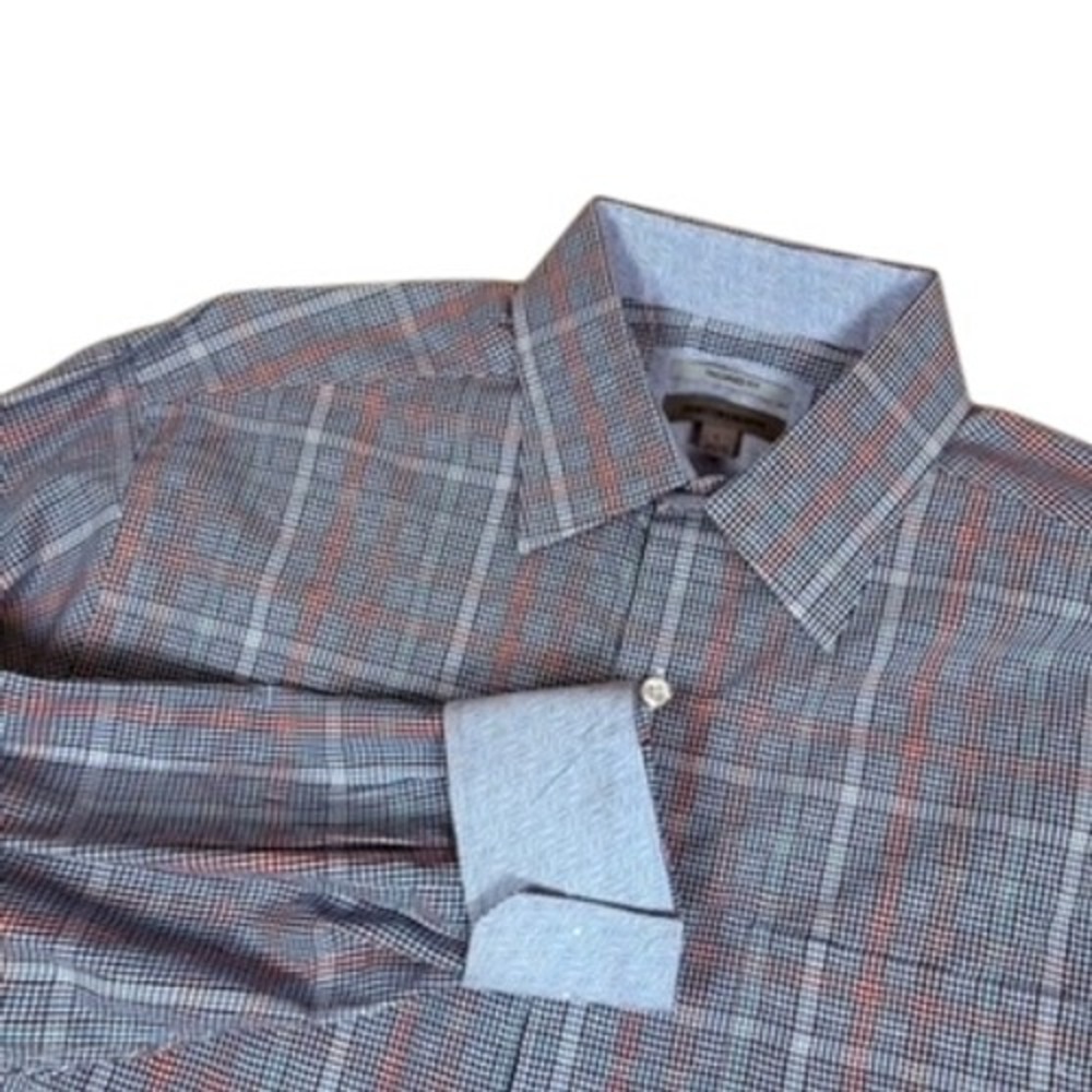 Johnston and Murphy Mens Lg Button Down Shirt Long Sleeve Blue Plaid Houndstooth